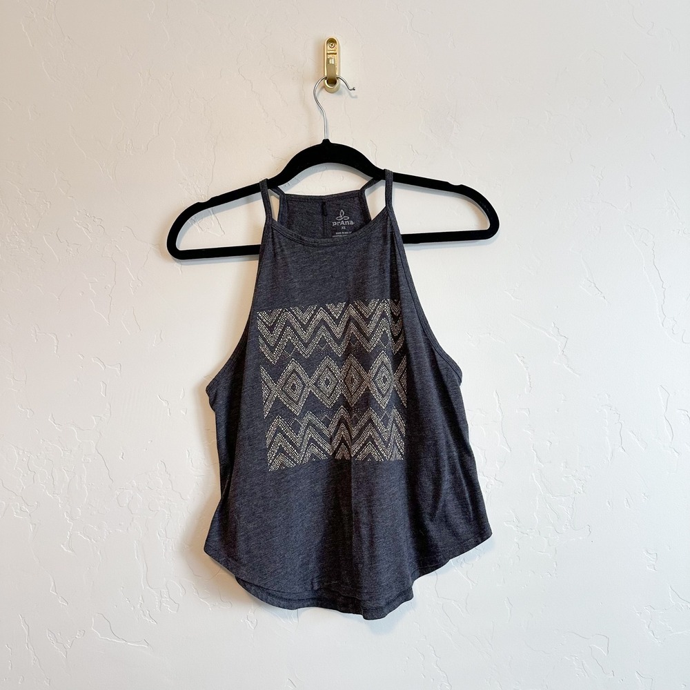 Prana | Aztec Print High Neck Halter Tank‎ Top in Grey
